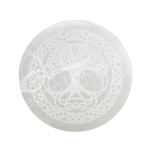 INCENSE HOLDER - SELENITE TREE OF LIFE ENGRAVED 4"DIA