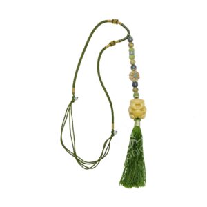 (CLOSE OUT) NECKLACE/HANGING - LUCKY PIG/PROSPERITY WITH JADE & PYRITE 18.5-21.5"L