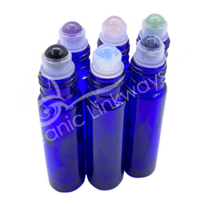 Blue Glass Roller Bottle with Mixed Stones 3.25"H (Set of 6)