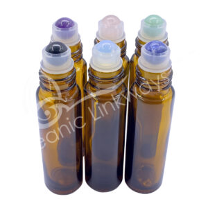 Brown Glass Roller Bottle with Mixed Stones (Set of 6) 3.25"H