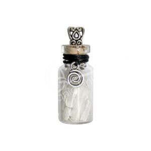 Selenite Chips Stones in a bottle Necklace with a Spiral Charm