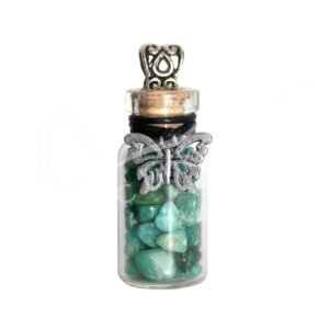 Amazonite Chips Stones in a bottle Necklace with a Butterfly Charm