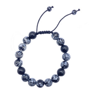 BRACELET - ADJUSTABLE OBSIDIAN, SNOWFLAKE (10 MM) 7-11"