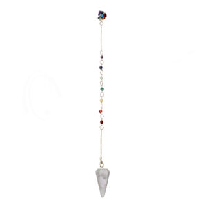 PENDULUM - HEXAGONAL MOONSTONE, RAINBOW CHAKRA CHAIN WITH CHIPS 10.5-11"L