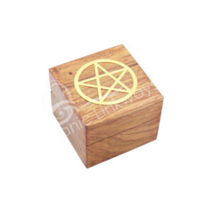 BOX - ACACIA WOOD PENTACLE BRASS INLAYED 2.5"