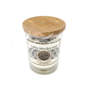 Amber Soy Wax Candle Decorated with Tiger Eye Chips Stones for Problem Solver 4"H X 3.25" Diameter