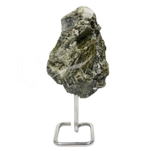 SPECIMEN - EPIDOTE WITH QUARTZ ON SILVER METAL STAND 5-5.5"