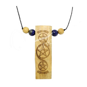 Palo Santo Necklace with Engraved Pentacle and Lapis Lazuli