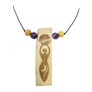 Palo Santo Necklace with Engraved Goddess and Amethyst