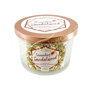 Sandalwood Aromatherapy Candle for Grounding Decorated with Red Jasper Chips Stones, Lemongrass & Sandalwood Chips 3"H X 3.25"Dia.