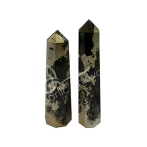 Polished Pyrite with Black Magnetite 6 Sides Obelisk