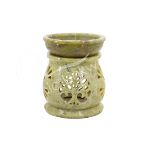 (CLOSE OUT) OIL BURNER - SOAPSTONE, NATURAL TREE OF LIFE 4″DIA X 5″H