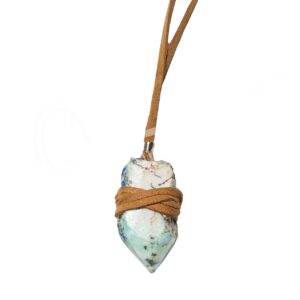 Azurite/Malachite Point Wrapped with Leather Cord Necklace