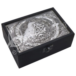 Wood and Top Metal Raven Pentacle Box 5 X 7"