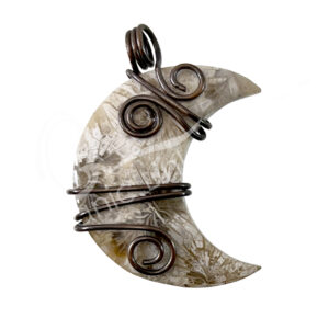 PENDANT - MOON WIRE WRAP FOSSIL CORAL 1.25-1.5"
