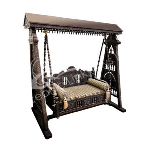 CARVED WOOD SWING WITH BROWN BENCH 75"H