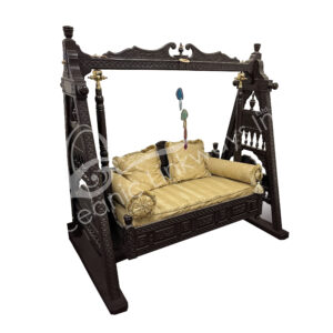 CARVED WOOD SWING WITH CREAM BENCH 64"H