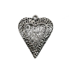 (CLOSE OUT) BEADS - METAL HEART FILIGREE (PK 5) 3CM