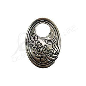 (CLOSE OUT) BEADS - METAL OVAL WITH FLOWER DESIGN	(PK 10) 3 CM L