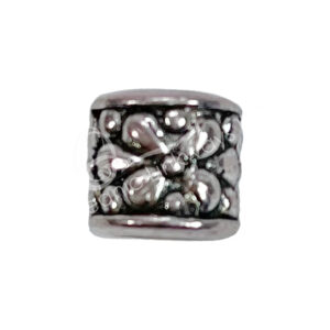 (CLOSE OUT) BEADS - METAL TUBE WITH FLOWERS EMBOSSED (PK 10) 8 MM L X 9 MM DIA