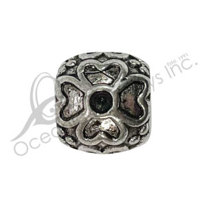 (CLOSE OUT) BEADS - METAL TUBE WITH HEARTS FLOWERS (PK 10) 10 MM L X 9 MM DIA