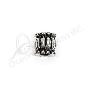 (CLOSE OUT) BEADS - METAL TUBE WITH STRIPES EMBOSSED (PK 10) 9 MM L X 9 MM D