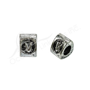 (CLOSE OUT) BEADS - METAL TRIANGULAR TUBE WITH LETTER V (PK 8) 9 MM L X 9 MM W