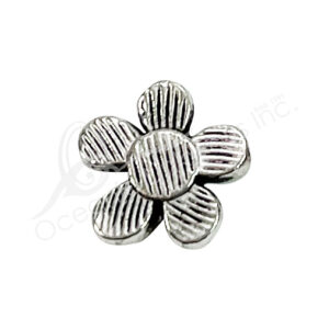 (CLOSE OUT) BEADS - METAL FLOWER WITH LINES (PK 14) 1 CM D