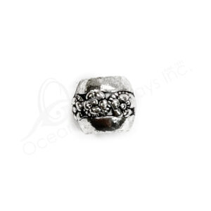 (CLOSE OUT) BEADS - METAL TUBE WITH ROW OF FLOWERS (PK 12) 8 MM L X 8 MM D