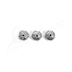 (CLOSE OUT) BEADS - METAL ROUND WITH FLOWER DESIGN (PK 16) 1 CM D X 6 MM T