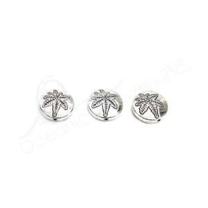 (CLOSE OUT) BEADS - METAL ROUND FLAT WITH POT LEAF (PK 14) 12 MM X 3 MM T