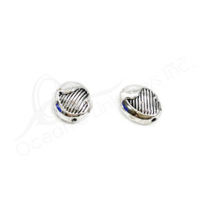 (CLOSE OUT) BEADS - METAL OVAL WITH HEART DESIGN (PK 14) 11 MM L X 8 MM W