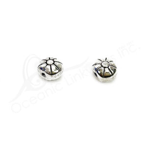 (CLOSE OUT) BEADS - METAL WITH SUN DESIGN (PK 40) 6 MM D X 4 MM T