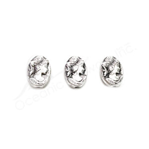 (CLOSE OUT) BEADS - METAL LADY FACE (PK 12) 13 MM L X 3 MM T