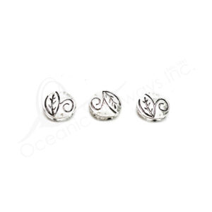 (CLOSE OUT) BEADS - METAL ROUND FLAT WITH LEAF (PK 12) 11 MM D X 3 MM T