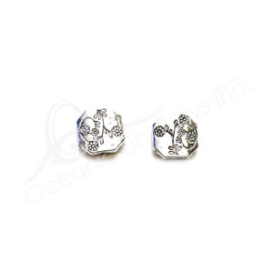 (CLOSE OUT) BEADS - METAL FLAT WITH FLOWER PLANT (PK 12) 1 CM L X 2 MM T