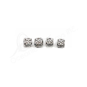 (CLOSE OUT) BEADS - METAL TUBE WITH FLOWERS EMBOSSED (PK 4) 8 mm D, 6 mm T