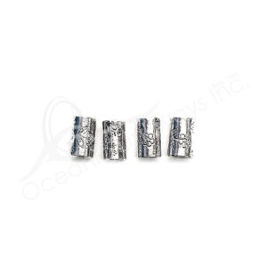 (CLOSE OUT) BEADS - METAL SHINY TUBE WITH FLOWER (PK 4) 6 MM D X 1 CM L