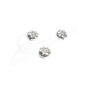 (CLOSE OUT) BEADS - METAL FLAT ROUND WITH SPIRAL DESIGN (PK 17) 1 CM D X 3 MM T