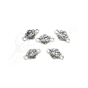 (CLOSE OUT) BEADS - METAL ROSE WITH DOUBLE LOOPS (PK 5) 17 MM W X 4 MM T
