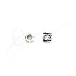 (CLOSE OUT) BEADS - METAL TUBE WITH LOGO (PK 10) 1 CM L X 8 MM D