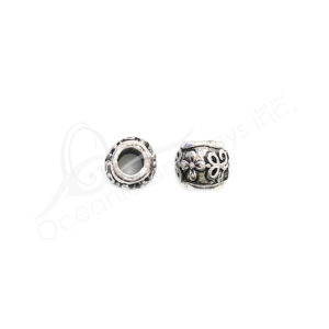 (CLOSE OUT) BEADS - METAL TUBE WITH FLOWER DESIGN (PK 10) 9 MM L X 9 MM D