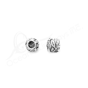 (CLOSE OUT) BEADS - METAL TUBE WITH LEAVES DESIGN (PK 10) 1 CM L X 9 MM D