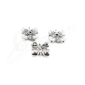 (CLOSE OUT) BEADS - METAL FLOWER WITH 4 LOOPS AT THE BACK (PK 10) 11 MM W X 4 MM T