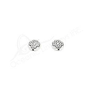 (CLOSE OUT) BEADS - METAL ROUND FLAT WITH LUCKY CLOVER DESIGN (PK 20) 9 MM D X 2 MM T