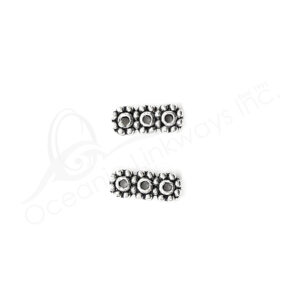 (CLOSE OUT) BEADS - METAL ROW TRIPLE FLOWERS (PK 100) 1 CM L X 2 MM T