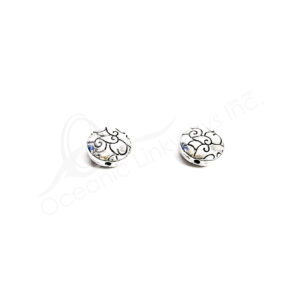 (CLOSE OUT) BEADS - METAL FLAT ROUND WITH SPIRAL DESIGN (PK 10) 1 CM D X 4 MM T