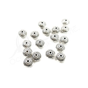 (CLOSE OUT) BEADS - METAL BALL WITH FLOWER DESIGN (PK 100) 1 CM D X 5 MM T