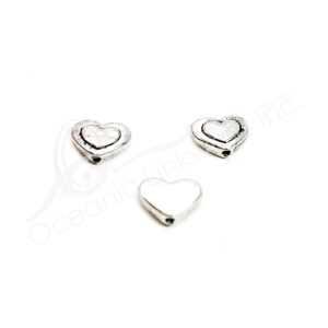 (CLOSE OUT) BEADS - METAL FLAT HEART WITH EMBOSSED (PK 100) 1 CM W X 2 MM T