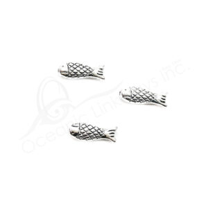 (CLOSE OUT) BEADS - METAL LONG FISH (PK 100) 1.5 CM L X 4 MM T